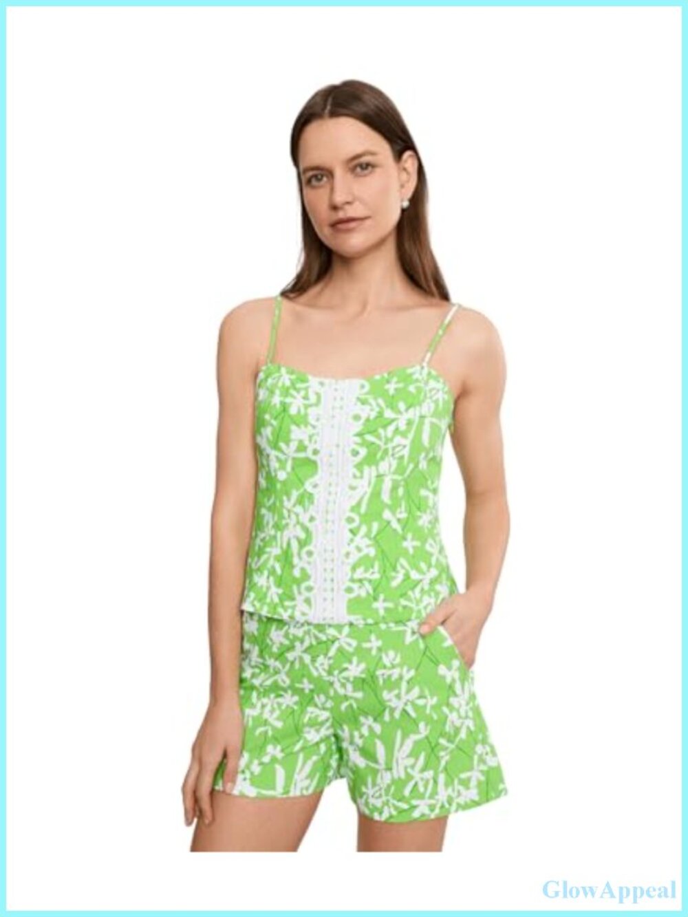 Fitted Stretch Tank Top with Adjustable Spaghetti Straps and Floral Pattern